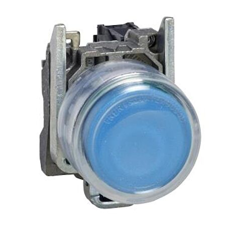 XB4BP61, Harmony XB4, buton, metal, çıkıntılı, mavi, Ã˜22, Yay Geri Dönüşlü, kılıflı, işaretsiz, 1 NO