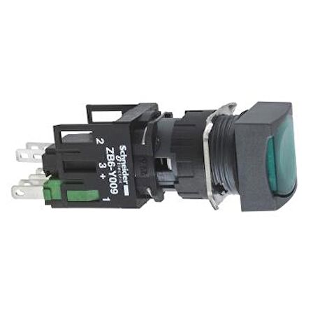 XB6CW3B1B, yeşil kare sıva altı eksiksiz ışıklı Buton Ø16 yaylı dönüş 1NA 12...24V