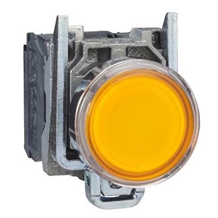 XB4BW35B5, Sarı Işıklı Buton, 1NA-1NK, Yaylı Tip, 24V Ledli, 22mm, Metal Gövdeli
