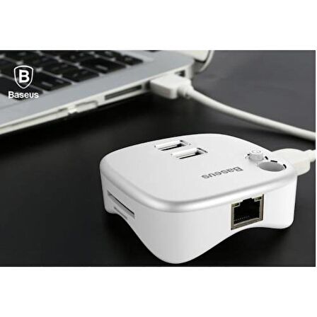 Baseus 4in1 Hub USB 3.0 Rj45 TF SD Kart Okuyucu Ethernet Girişli Kalem Yerli Notebook Adaptörü