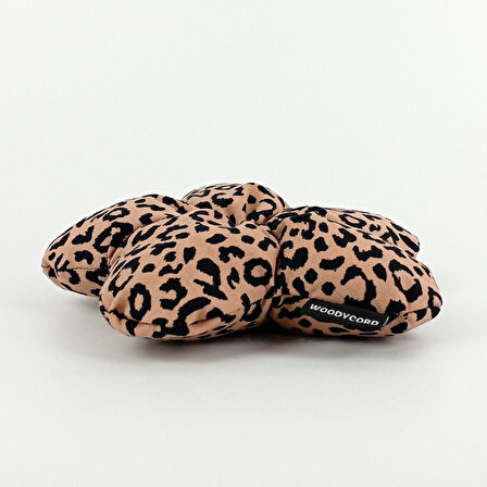 WoodyCord Marka El Yapımı Leopar Çiçek Pofuduk Scrunchie Toka
