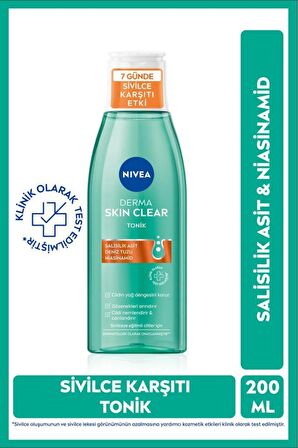 Nivea Derma Skin Clear Sivilce Karşıtı Tonik 200ml,Salisilik Asit,Niasinamid,Deniz Tuzu,Gözenek Arındırıcı