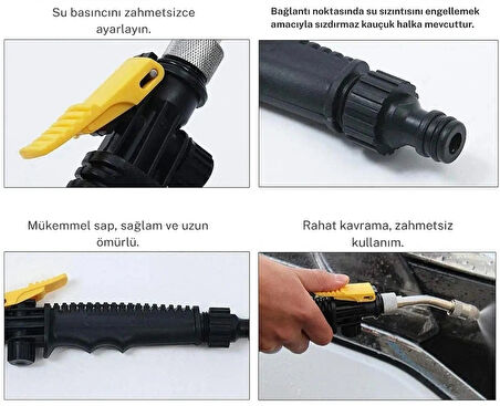 Monozone Metal Basınçlı Köpük Hazneli Su Tabancası 30cm Bahçe Sulama Araba Oto Yıkama Ayarlanabilir