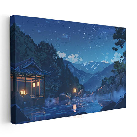 Dağ Kaplıcası - Yıldızlı Gece Anime Kanvas Tablo