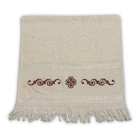 Uretti - Gül 4612 - El işlemesi Ceyizlik Havlu - Beyaz / Yeşil