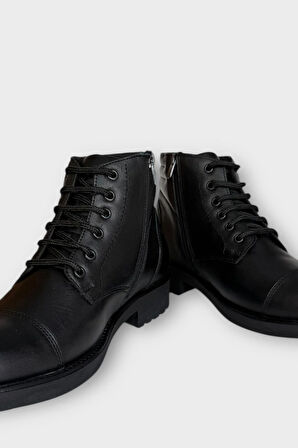 Hakiki Deri Kaydırmaz Kauçuk Taban Günlük Erkek Bot SİYAH