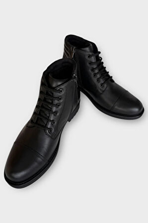 Hakiki Deri Kaydırmaz Kauçuk Taban Günlük Erkek Bot SİYAH