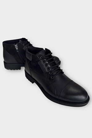 Hakiki Deri Kaydırmaz Kauçuk Taban Günlük Erkek Bot SİYAH - FÜME