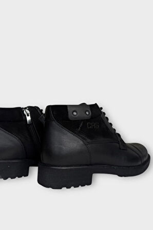 Hakiki Deri Kaydırmaz Kauçuk Taban Günlük Erkek Bot SİYAH - FÜME