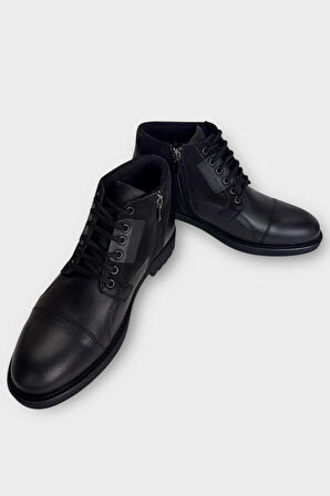 Hakiki Deri Kaydırmaz Kauçuk Taban Günlük Erkek Bot SİYAH - FÜME