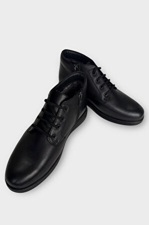 Hakiki Deri Kaydırmaz Kauçuk Taban Fermuarlı Erkek Bot SİYAH