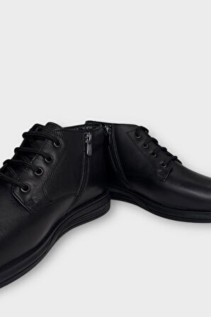 Hakiki Deri Kaydırmaz Kauçuk Taban Fermuarlı Erkek Bot SİYAH