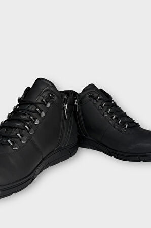 Hakiki Deri Kaydırmaz Kauçuk Taban Fermuarlı Erkek Bot SİYAH - FÜME