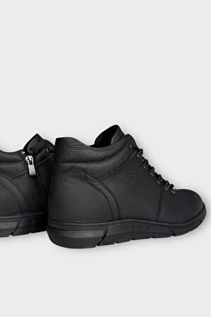 Hakiki Deri Kaydırmaz Kauçuk Taban Fermuarlı Erkek Bot SİYAH - FÜME