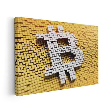 3 Boyutlu Pixel Bitcoin Simgesi Kanvas Tablo