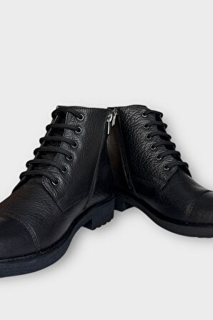 Hakiki Deri Kaydırmaz Kauçuk Taban Fermuarlı Erkek Bot SİYAH