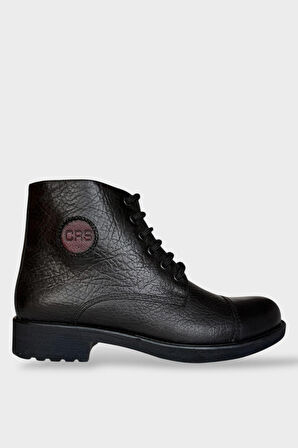 Hakiki Deri Kaydırmaz Kauçuk Taban Fermuarlı Erkek Bot SİYAH