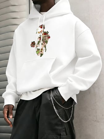 Cottagecore Tarzı Sukulent Teslim Olmak Desen Erkekler Hoody Cep Vintage Üst Rahat Gevşek Yum