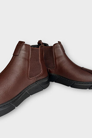 Hakiki Deri Yanı Lastikli Kaydırmaz Kauçuk Taban Erkek Bot KAHVERENGİ