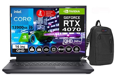 Dell G16 7630 İntel Core İ9 13900HX 32gb DDR5Ram 1tb SSD 8GB RTX4070 16 İnç 240Hz QHD+ Windows11Home Taşınabilir Bilgisayar G76302401024U14+WeblegelsinÇanta