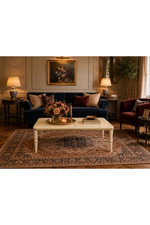 Berlin Gold Detaylı Krem Orta Sehpa Ahşap Ayaklı Modern Salon Sehpası