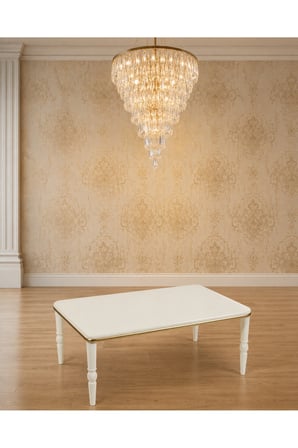 Berlin Gold Detaylı Krem Orta Sehpa Ahşap Ayaklı Modern Salon Sehpası