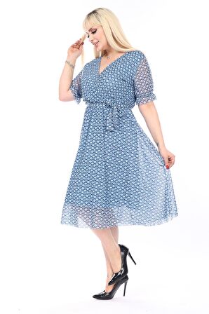 Kruvaze Yaka Büyük Beden Yazlık Elbise 33D-2502