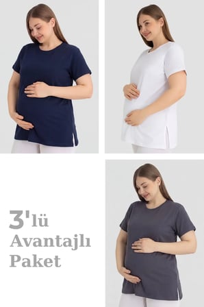 Özel Üretim Yumuşak Avantaj Pratik Pamuklu Kısa Kollu Hamile Tişört 3'lü Paket