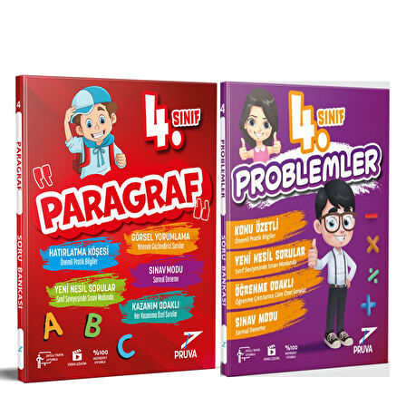 Pruva Akademi 4. Sınıf Paragraf ve Problemler Soru Bankası Seti 2 Kitap