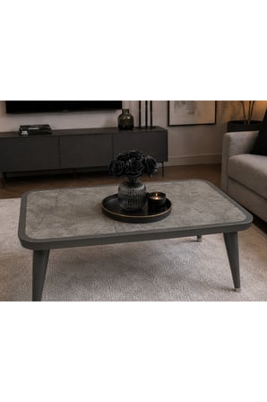 Nora Orta Sehpa Ahşap Ayaklı Modern Salon Sehpası Aris-Antrasit