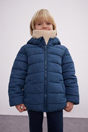 Erkek Bebek Su İtici Kapüşonlu Fermuarlı Şişme Mont
