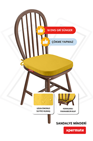 XPERMATE 2'li StandartFit Oval Sandalye Minderi Fermuarlı Yıkanabilir Kılıf Bağcıklı Su ve Yağ İtici 42x42x5 Sarı