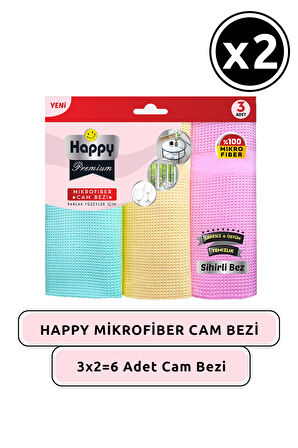 Happy Mikrofiber Premium Sihirli Cam bezi 3 Adet x 2 Adet