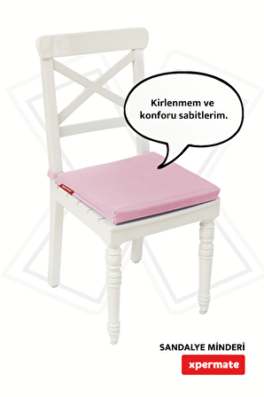 XPERMATE Fermuarlı Sandalye Minderi Su İtici Kumaş 40x40 cm Sünger Sandalye Minderi Bağcıklı Pembe