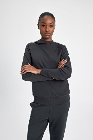 DeFactoFit Standart Fit Kapüşonlu Skuba Dalgıç Kumaş Sporcu Basic Düz Sweatshirt C2290AX24SPAR231