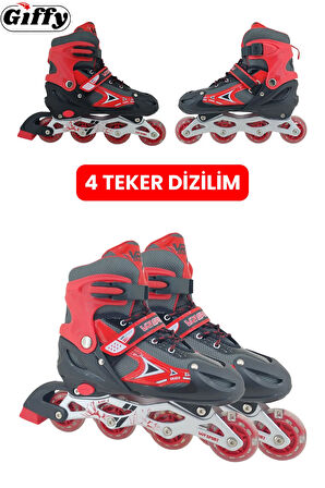 VR1 - Sport Metal Işıklı Ayarlanabilir Alıştırma Pateni 2+1+1 Uç Kısım Korumalı Slikon Teker