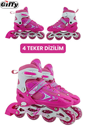 VR1 - Sport Metal Işıklı Ayarlanabilir Alıştırma Pateni 2+1+1 Uç Kısım Korumalı Slikon Teker