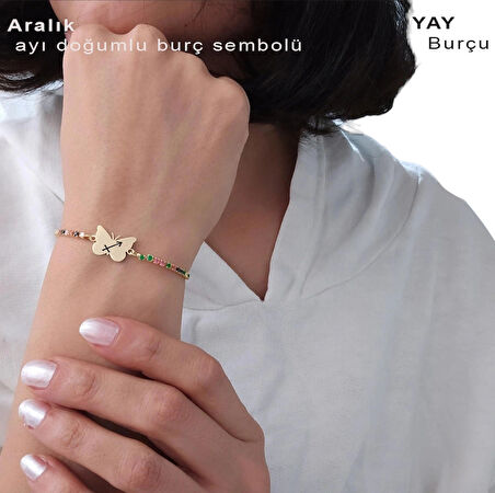 Aralık Ayı Doğumlarına Özel Zincirli Kelebek Motifli 14 Ayar Altın Plakalı Bileklik-340ay-renklitaş