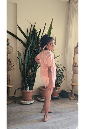 Kız Çocuk Şortlu Takım Yıldızlı Somon, Yeşil, Lila