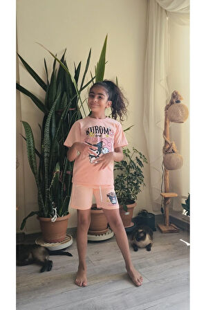 Kız Çocuk Şortlu Takım Kuromi Somon