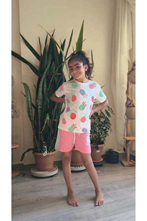 Kız Çocuk Şortlu Takım Ananaslı