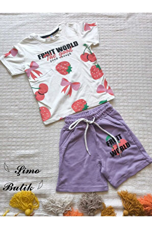 KIz Çocuk Şortlu Takım Çilekli