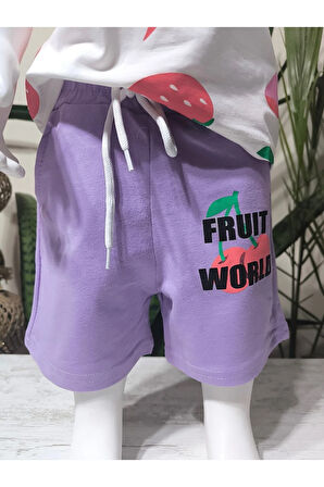 KIz Çocuk Şortlu Takım Çilekli