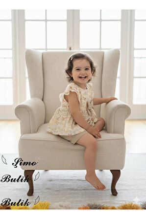 Kız Bebek Şortlu Takım Keten