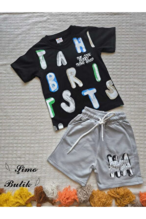 Erkek Çocuk Şortlu Takım, Siyah, Harfli