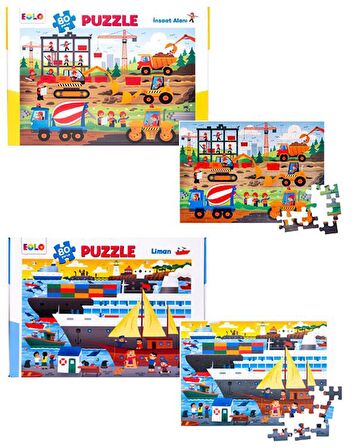 Liman ve İnşaat Alanı 2li Yer Puzzle Set Eolo Yayınları