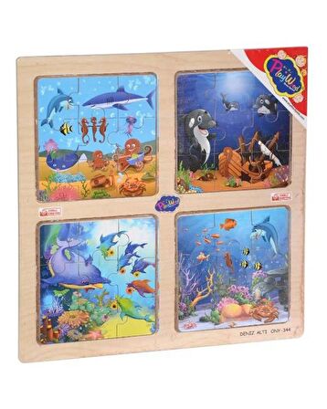 Playwood Ahşap Eğitici 4 lü Puzzle Deniz Altı Ony-344