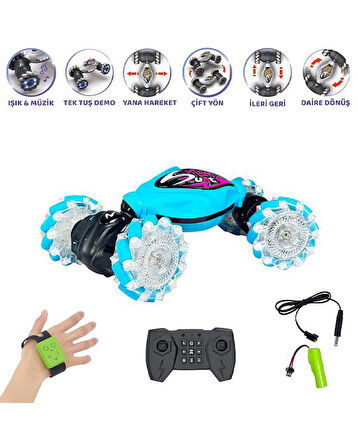 Vardem Uzaktan Kumandalı Full Fonksiyon Bilekten Kontrol Akrobatik Twist Araba Turkuaz HG428