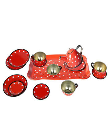 Vardem Puantiyeli Metal Çay Seti 15 Parça Kırmızı 2020B