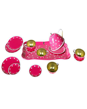 Vardem Puantiyeli Metal Çay Seti 15 Parça Pembe 2020C